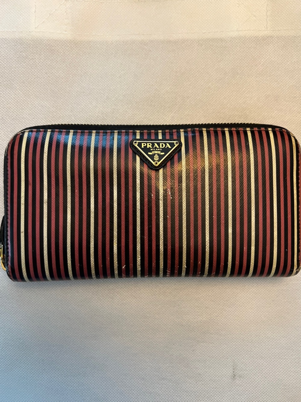 Prada Striped Zip-Around Multicolor Long Wallet